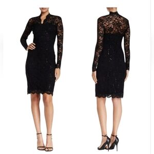 MARINA Black Sequin Lace Dress